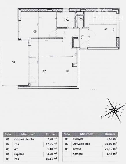EMISSEN - Na predaj krásny 3-izbový byt 102 m2 s terasou 23 m2 a garážovým miestom v Ružinove na ulici Mierová.